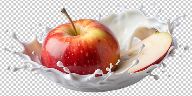 Fresh apple splashing in milk PNG transparent