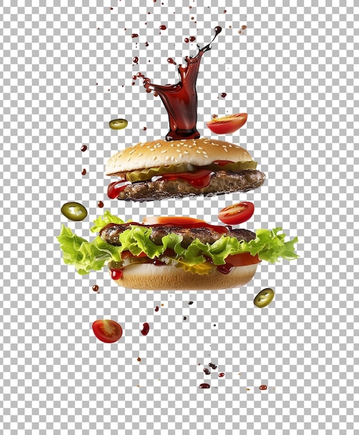 PSD fresh beef chicken cheese burger isolated on white background