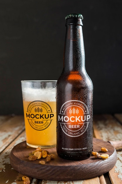 Fresh beer in a bottle mock-up arrangement