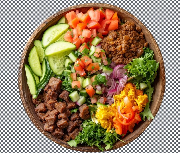 PSD fresh beyanetu assorted injera salad isolated on transparent background