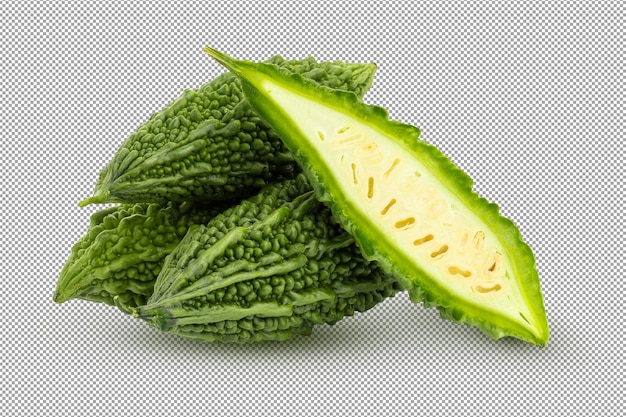 Fresh bitter gourd Bitter cucumber or bitter melon with cut slice isolated on an alpha background