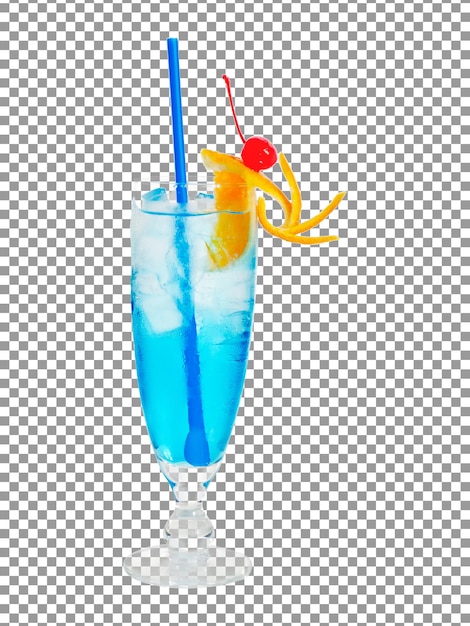 Fresh blue tropical cocktail in a glass with transparent background