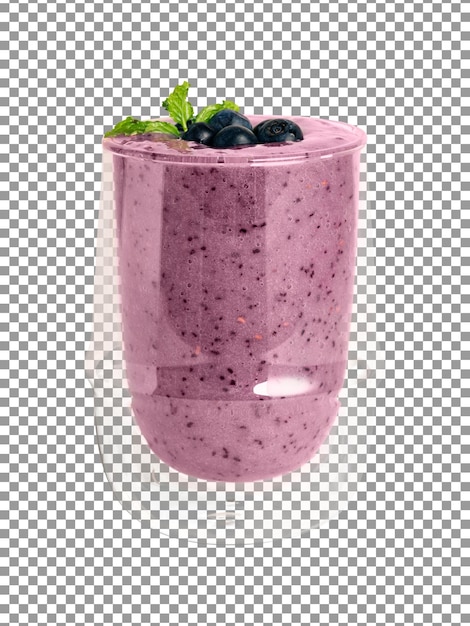 Fresh blueberry smoothie in glass with transparent background