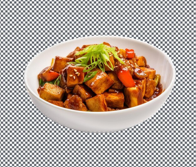 PSD fresh braised tofu with vegetables hui guo rou isolated on transparent background