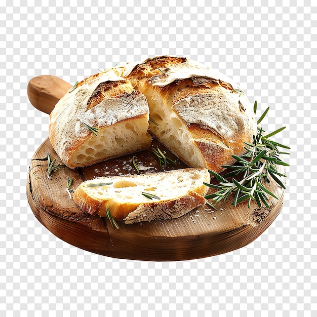 Fresh bread and rosemary isolated on a transparent background