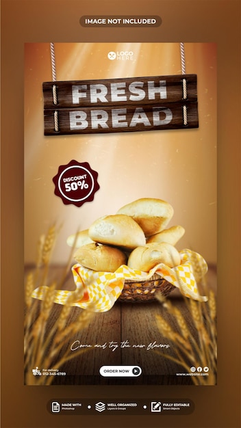 PSD fresh bread social media post story template