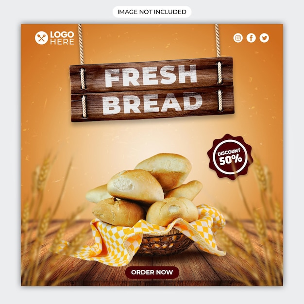 Fresh bread social media promotion square banner template