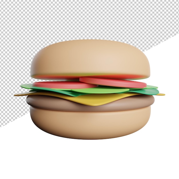 Fresh Burger Fast Food front view 3d rendering icon illustration on transparent background