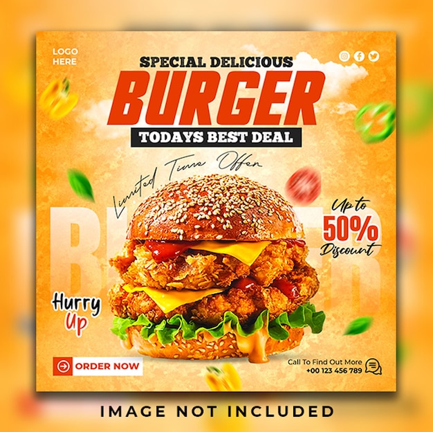 Fresh burger social media post advertising banner template