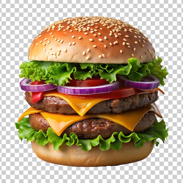 Fresh cheese beef tasty burger isolated on transparent background