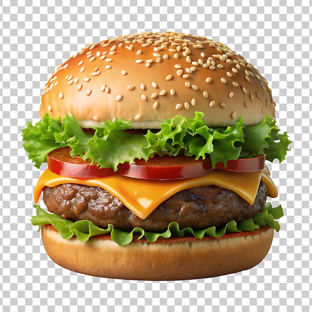 Fresh cheese beef tasty burger isolated on transparent background