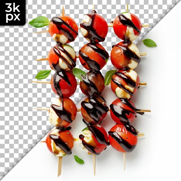 PSD fresh cherry tomato caprese skewers on transparent background