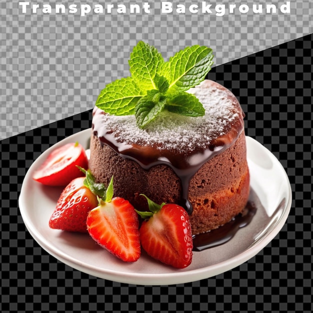 Fresh chocolate lava cake isolated on transparent background