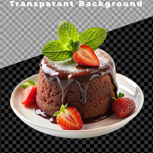 Fresh chocolate lava cake isolated on transparent background