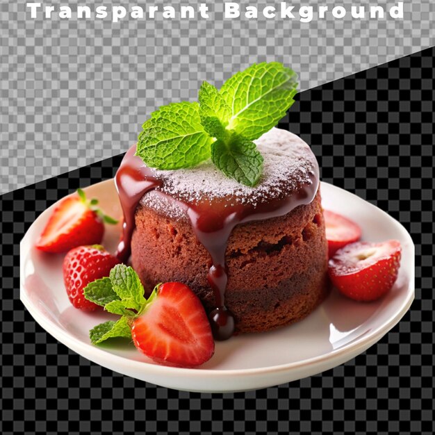 Fresh chocolate lava cake isolated on transparent background