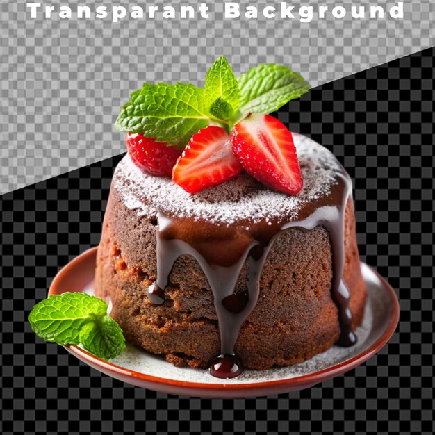 Fresh chocolate lava cake isolated on transparent background