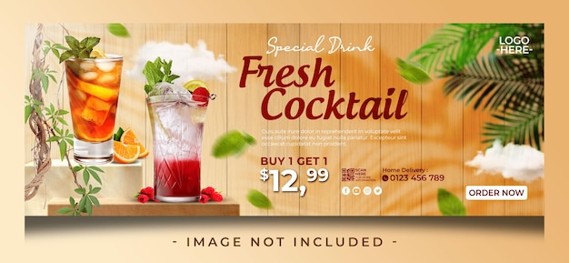 fresh cocktail special drink for promotion social media post facebook cover banner template