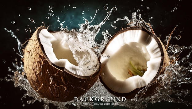 Fresh Coconuts with Splashing Water Background