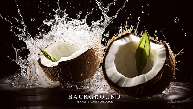 Fresh Coconuts with Splashing Water Background