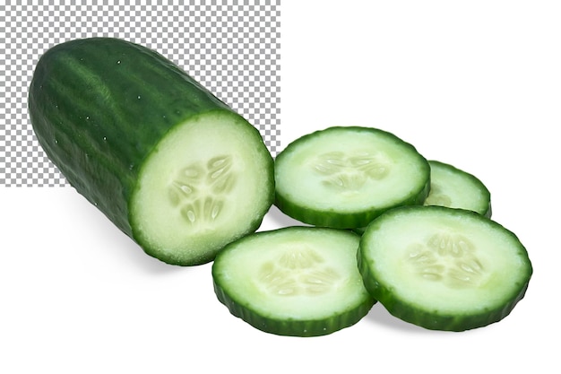 Fresh cucumber sliced On a transparent background Isolated object