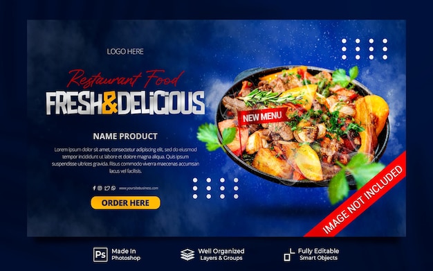 Fresh cuisine and delicious food new menu restaurant promo social media post website banner template