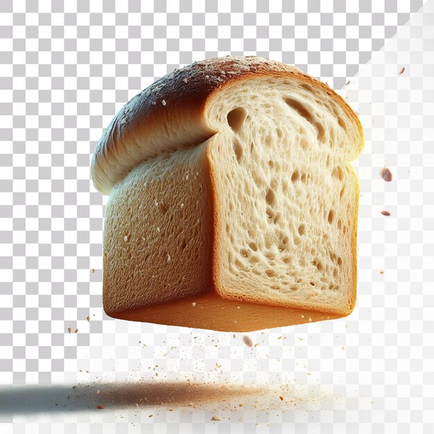 PSD a fresh declecious bread loaf floating in air on a transparent background