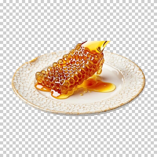 PSD fresh delicious honeycomb with honey and cream on a plate isolated on a transparent background