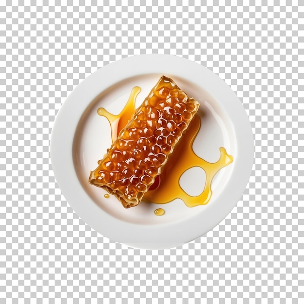 PSD fresh delicious honeycomb with honey and cream on a plate isolated on a transparent background