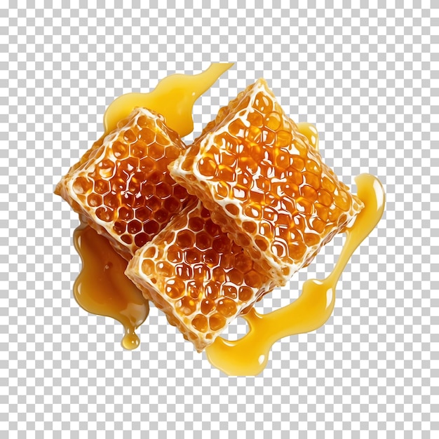 PSD fresh delicious honeycomb with honey and cream on a plate isolated on a transparent background