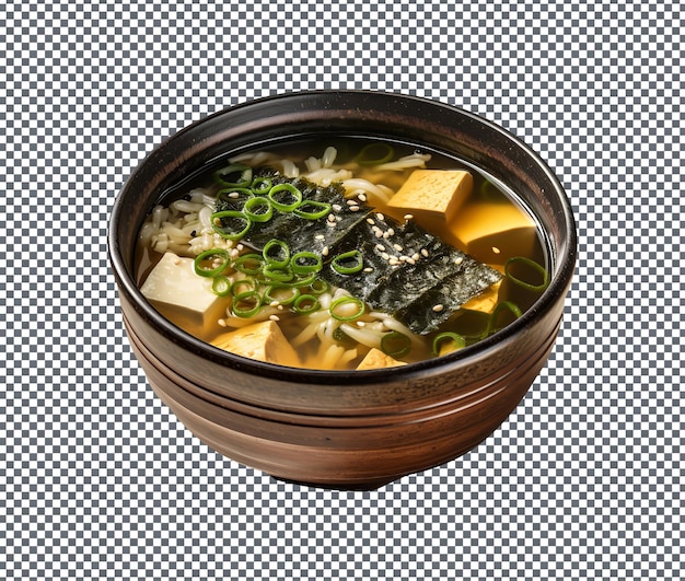 PSD fresh and delicious miso soup isolated on white background