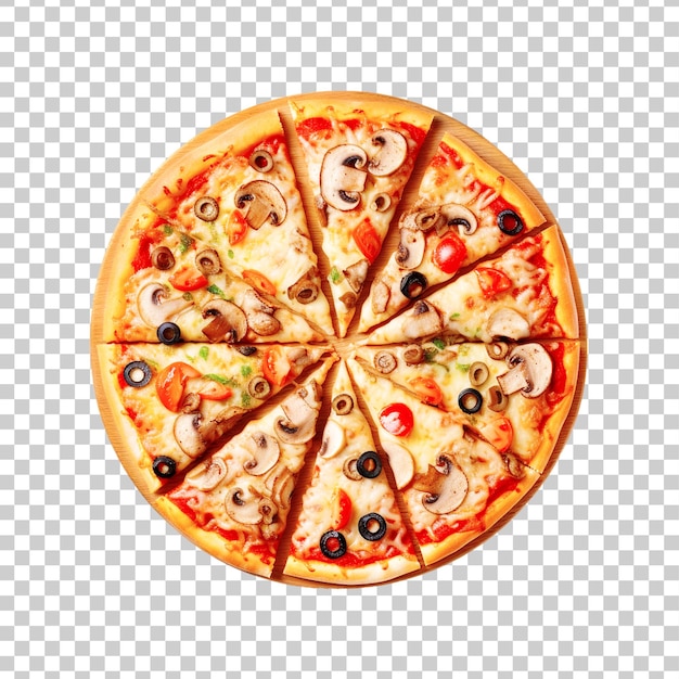 Fresh delicious a pizza with mushrooms on a transparent background