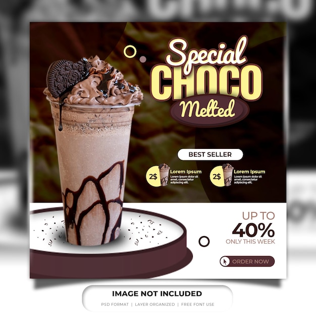 Fresh drink melted chocolate social media post or web square template