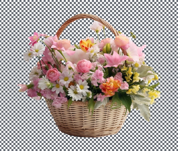 Fresh flowers in basket isolated on transparent background