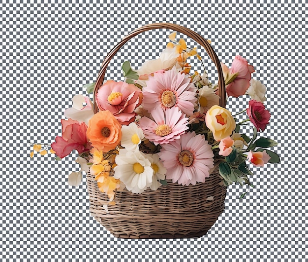 PSD fresh flowers in basket isolated on transparent background