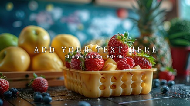 PSD fresh fruit basket with strawberries and pineapple