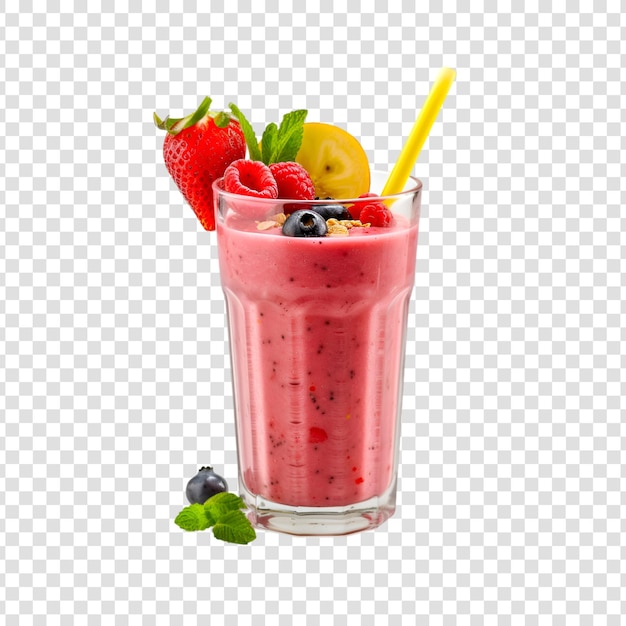 Fresh fruit and berry juices smoothies on a transparent background