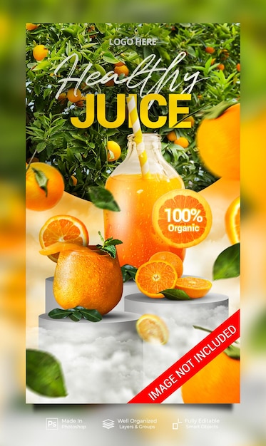 Fresh fruit healthy drink orange juice special menu restaurant social media stories banner template