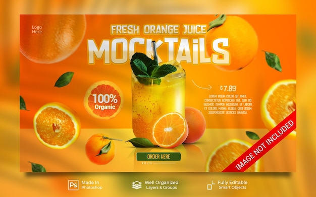 Fresh fruit orange juice healthy summer drink promotion social media post website banner template