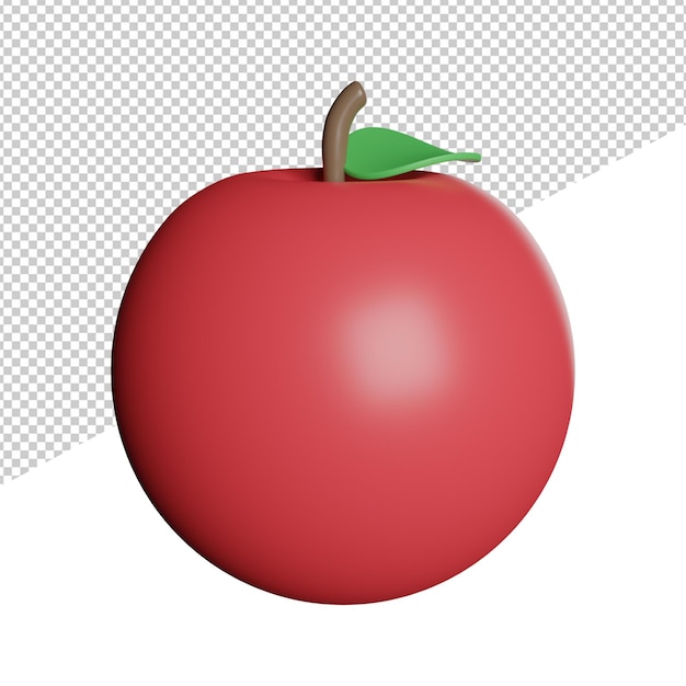 Fresh fruit red apple front view 3d rendering illustration icon with transparent background