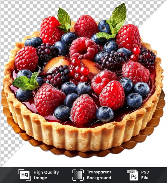 PSD fresh fruit tart with assorted berries isolated on transparent background