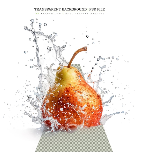 PSD fresh fruit with water splash over white background