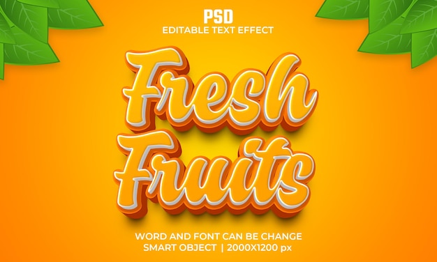 fresh fruits 3d editable text effect Premium Psd with background