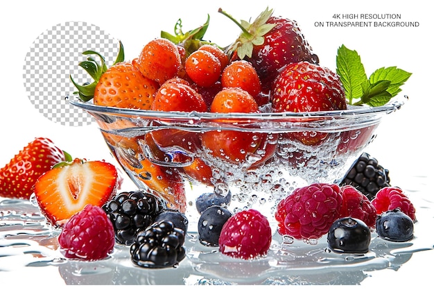 Fresh fruits and different berries in transparent background