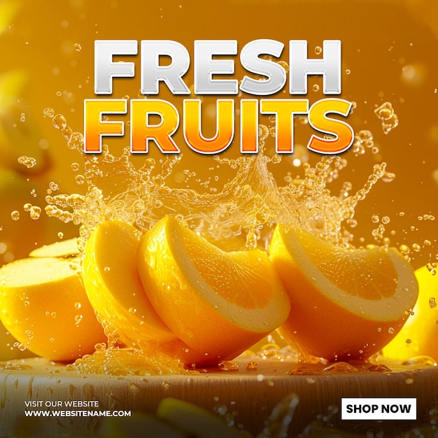 Fresh fruits social media post template design background