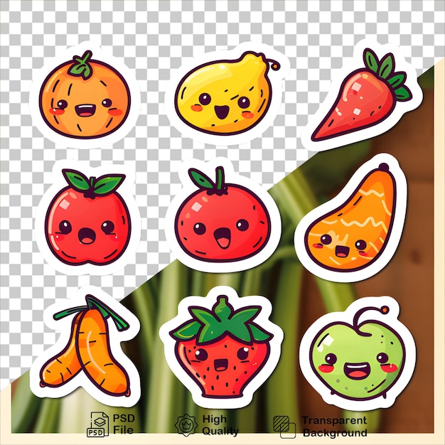 PSD fresh fruits and vegetables sticker collection