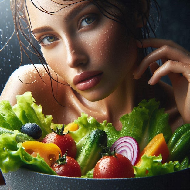 PSD fresh garden salad closeup social media avatar template mockup