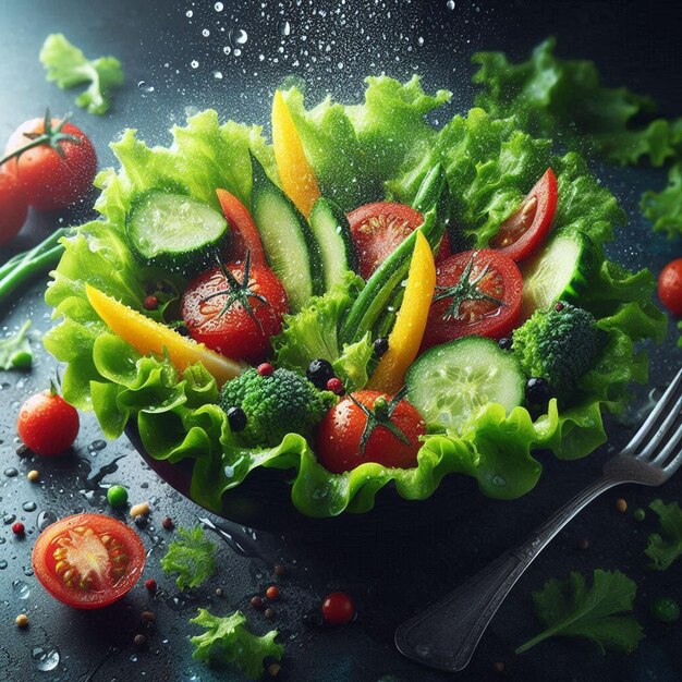 PSD fresh garden salad closeup social media avatar template mockup