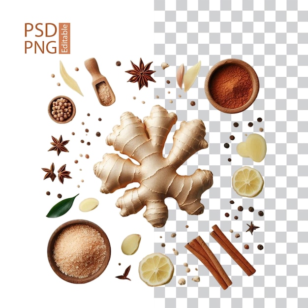 Fresh Ginger Root Transparent on White Background PNG File Download