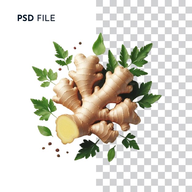 PSD fresh ginger on white background top view free download