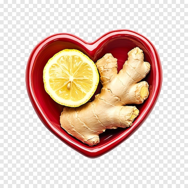 PSD fresh ginger with lemon piece isolated on a transparent background